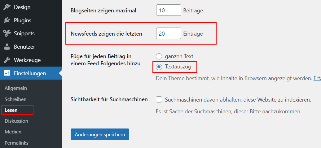 Anzahl der Beiträge im WordPress RSS-Feed begrenzen