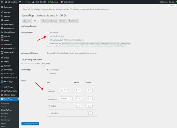 BackWPup Zeitplan für Backup einstellen