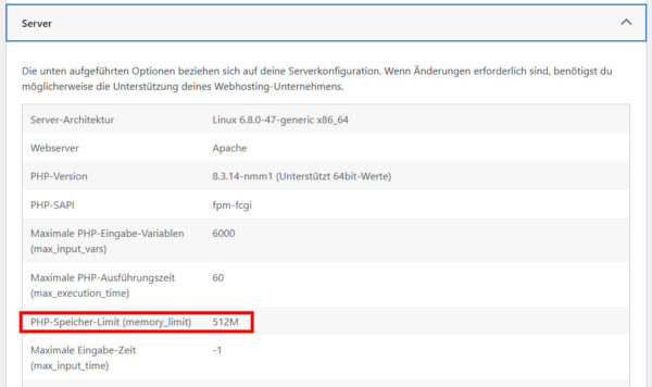 WordPress-Fehler beheben: PHP-Speicherlimit erhöhen auf 512M