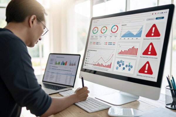 Analyse der Ursachen, warum eine Nischenseite nicht rankt, mit SEO-Tools und Diagrammen auf einem Bildschirm.