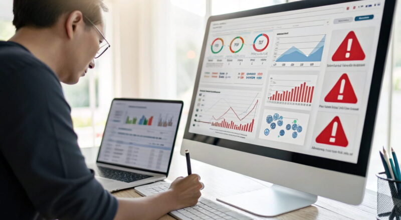 Analyse der Ursachen, warum eine Nischenseite nicht rankt, mit SEO-Tools und Diagrammen auf einem Bildschirm.