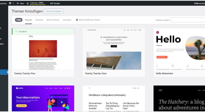 WordPress-Themes für Nischenseiten – Auswahl im WordPress-Backend mit Twenty Twenty-Five, Astra und Hello Elementor